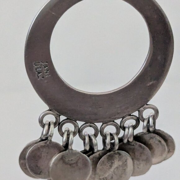 JANE DIAZ Dancing Paillette 925 Silver Circular Dangle Disc Pierced Earrings - Picture 8 of 9